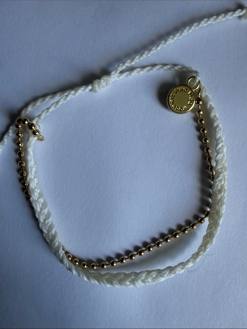 Pura Vida Gold Bead and White Braided Bracelet